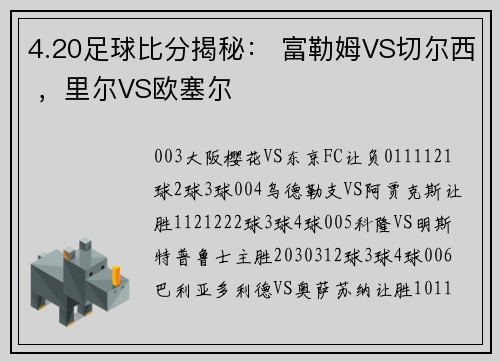 4.20足球比分揭秘： 富勒姆VS切尔西 ，里尔VS欧塞尔